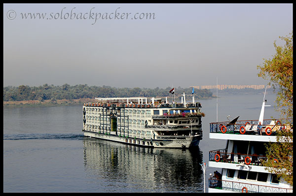 A Nile Cruise Docking Near Kom Ombo Temple