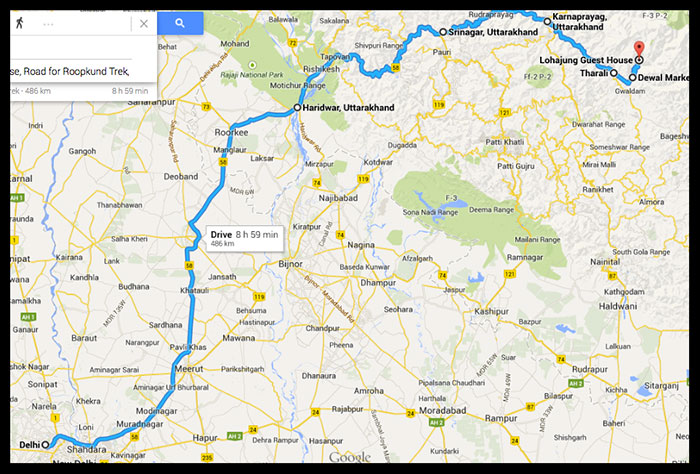 Route Map to Lohajung via Haridwar and Karnaprayag