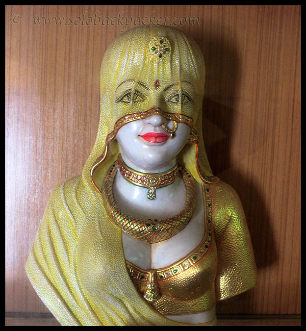 A marble statue representing the Pardah System in Podar Haveli, Nawalgarh