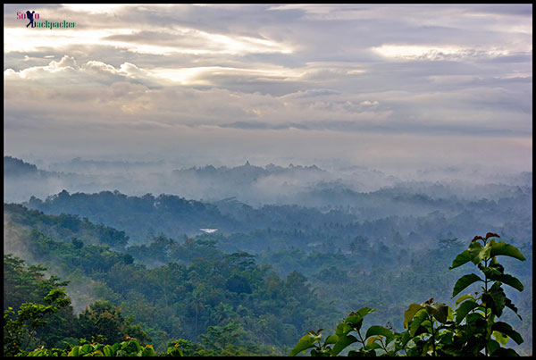 Borobudur in a mist filled valley