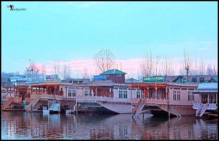 Houseboats lined up in Dal Lake