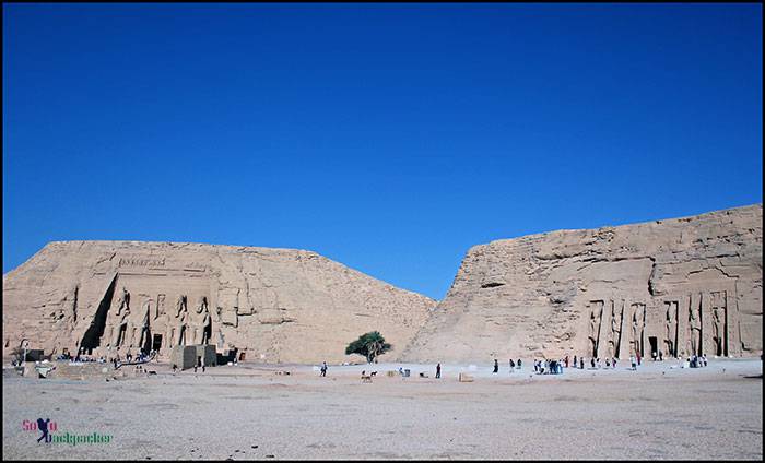 Abu Simbel Temples as viewed from the edge of Lake Nasser