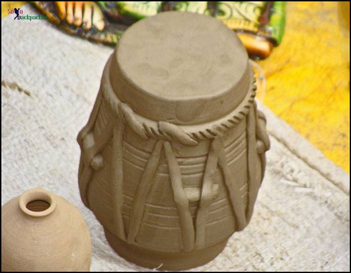 A hand-drum or dholak made of clay