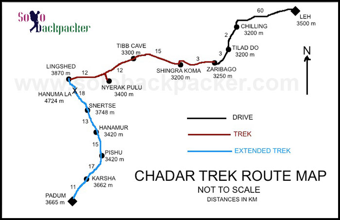 Chadar Trek Route Map