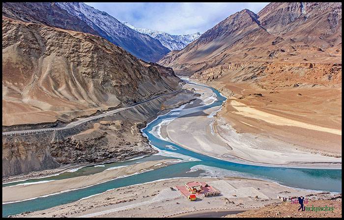 Confluence of Indus and Zanskar Rivers at Sangam